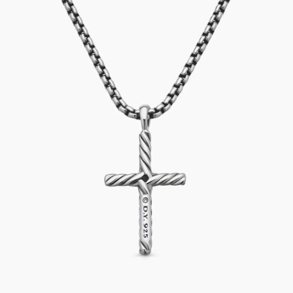 Classic Cable Cross Necklace with Center Diamond 16inch - Picture 4 of 10